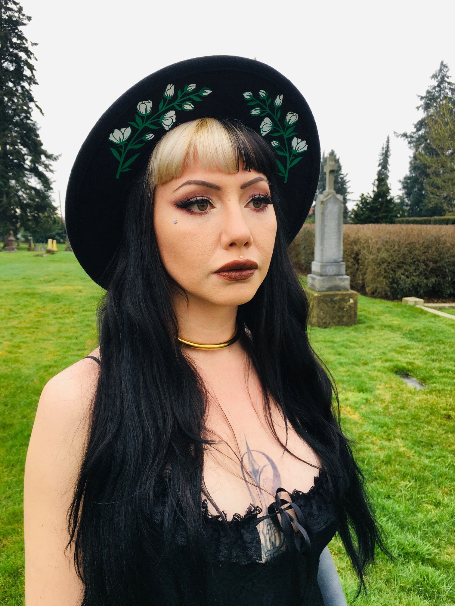 Vegan Felt Hat - White Floral -  - 