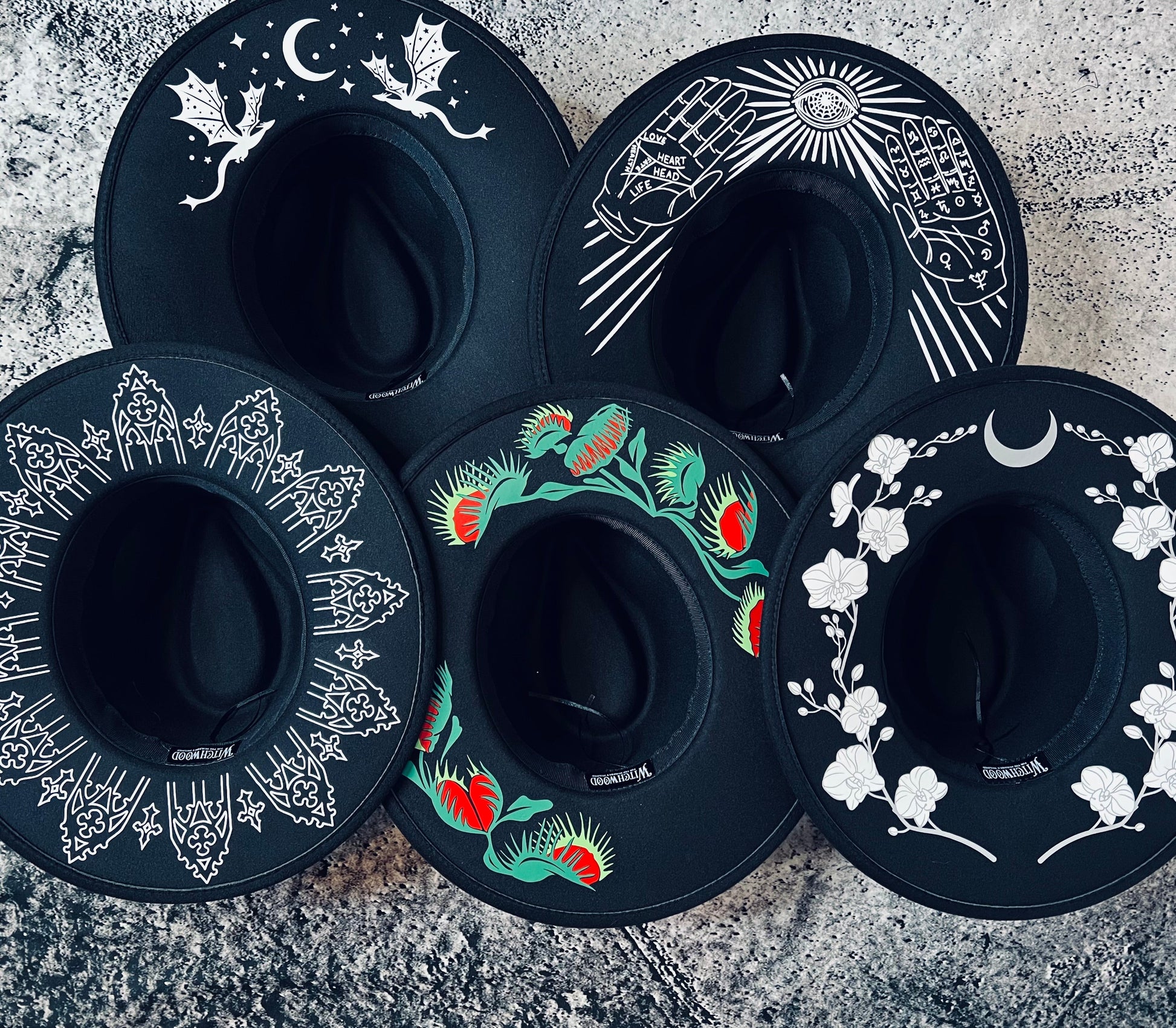 Vegan Felt Wide Brim Hat - XL Brim - "Venus Fly Traps" -  - 