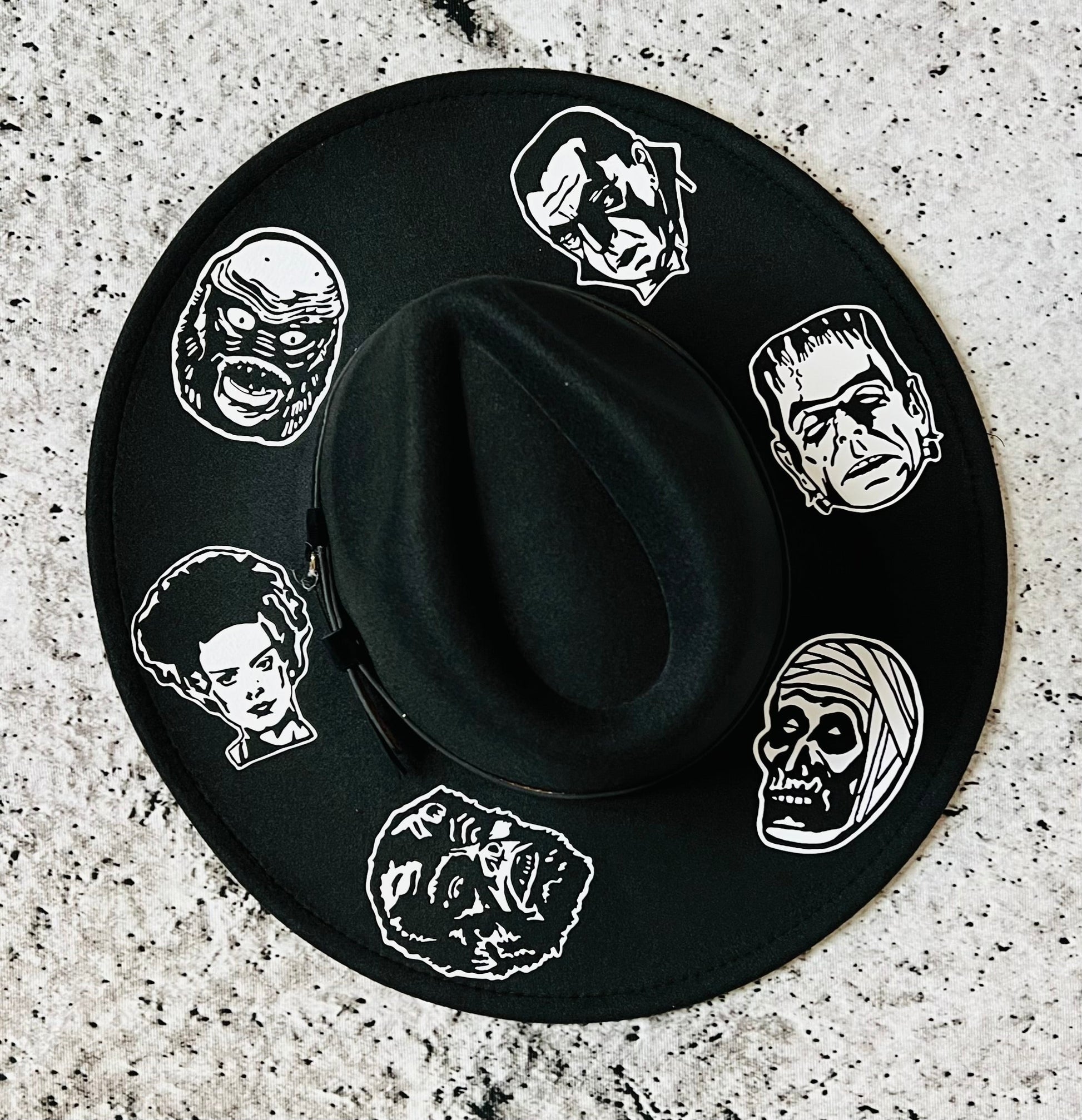 Vegan Felt Wide Brim Hat - XL Brim - "Monsters" -  - 