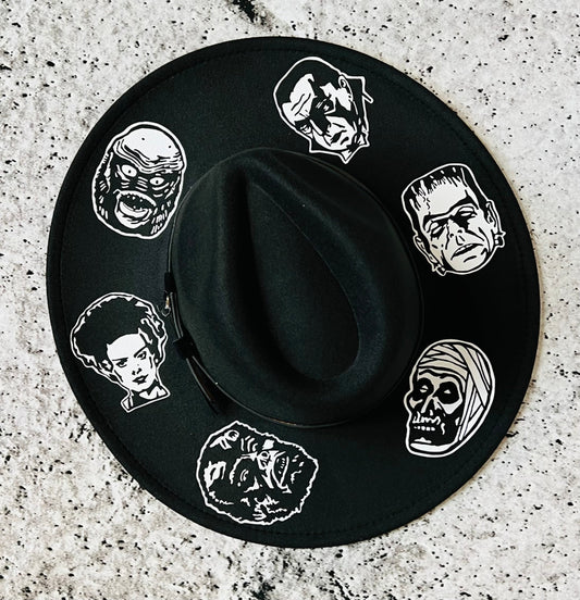 Vegan Felt Wide Brim Hat - XL Brim - "Monsters" -  - 