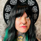 Vegan Felt Wide Brim Hat - "B & W Web Hearts" -  - 