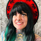 Vegan Felt Wide Brim Hat - "Red Flaming Hearts" -  - 
