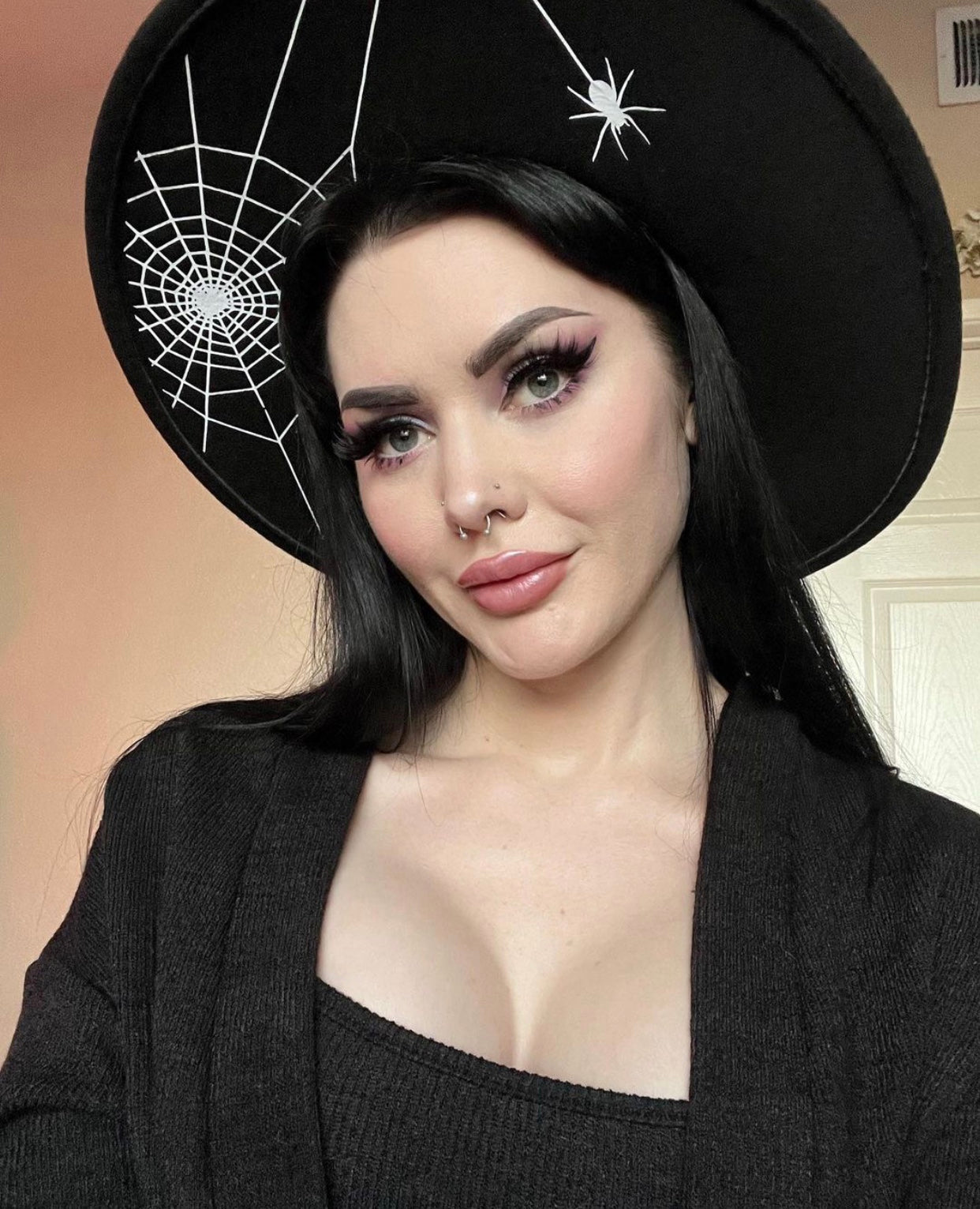 Vegan Felt Hat - XL Brim - Hanging Spider Web -  - 