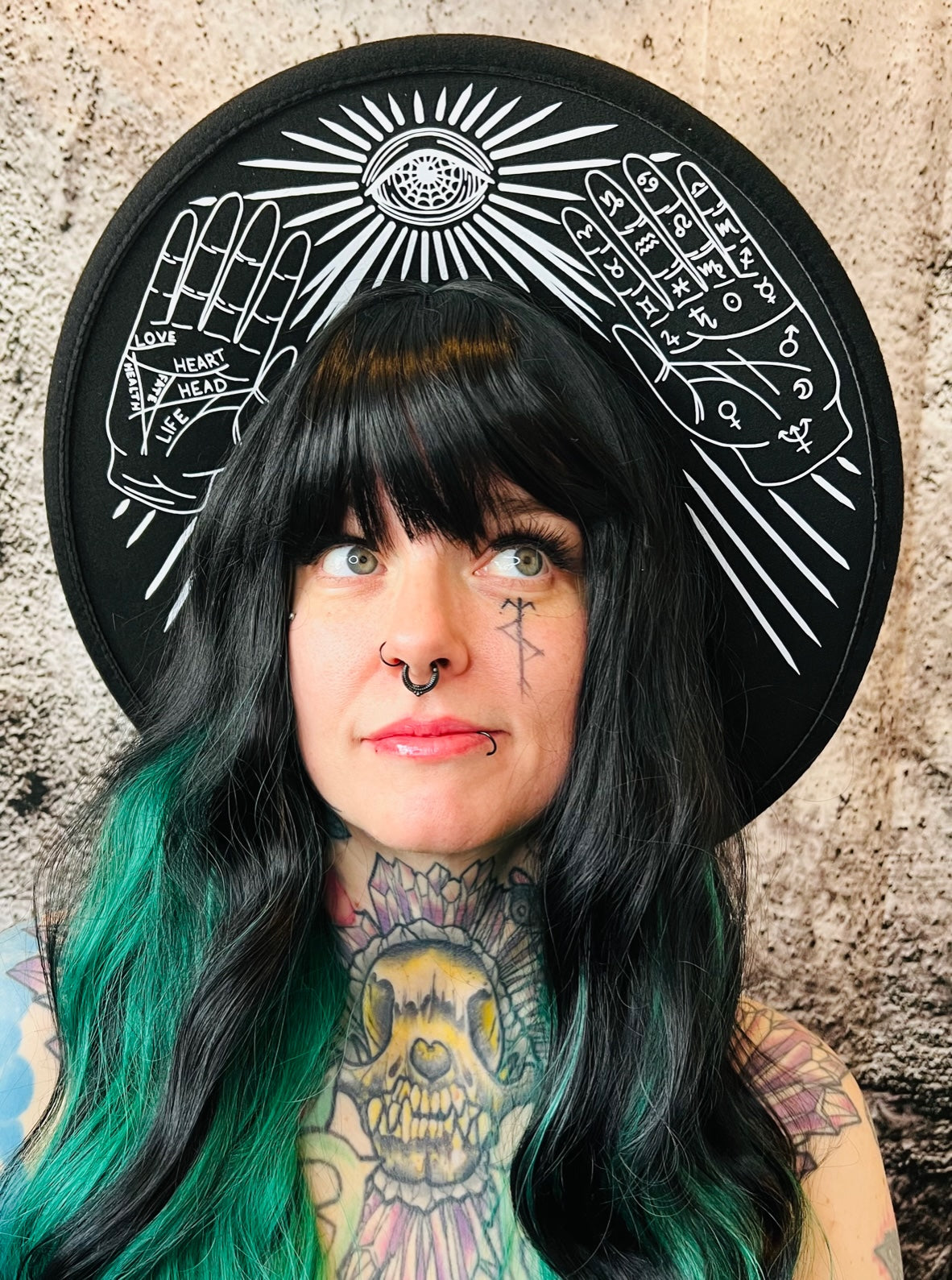 Vegan Felt Wide Brim Hat - XL Brim - "Palmistry" -  - 