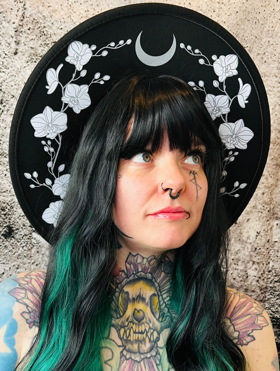 Vegan Felt Wide Brim Hat - XL Brim - "Orchids" -  - 