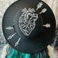 Vegan Felt Wide Brim Hat - Flat Top XL Brim - "Arrows Through Heart" -  - 