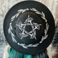 Vegan Felt Wide Brim Hat - Flat Top XL Brim - "Floral Pentacle" -  - 