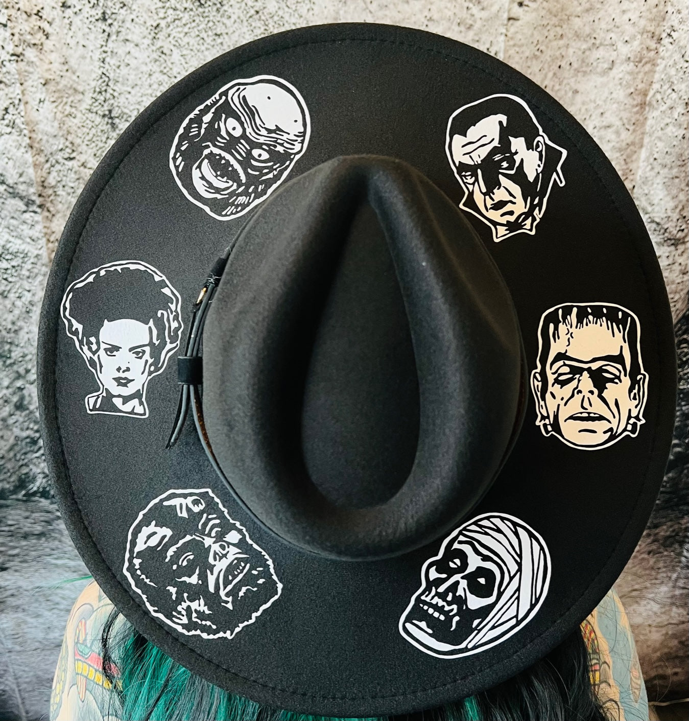 Vegan Felt Wide Brim Hat - XL Brim - "Monsters" -  - 