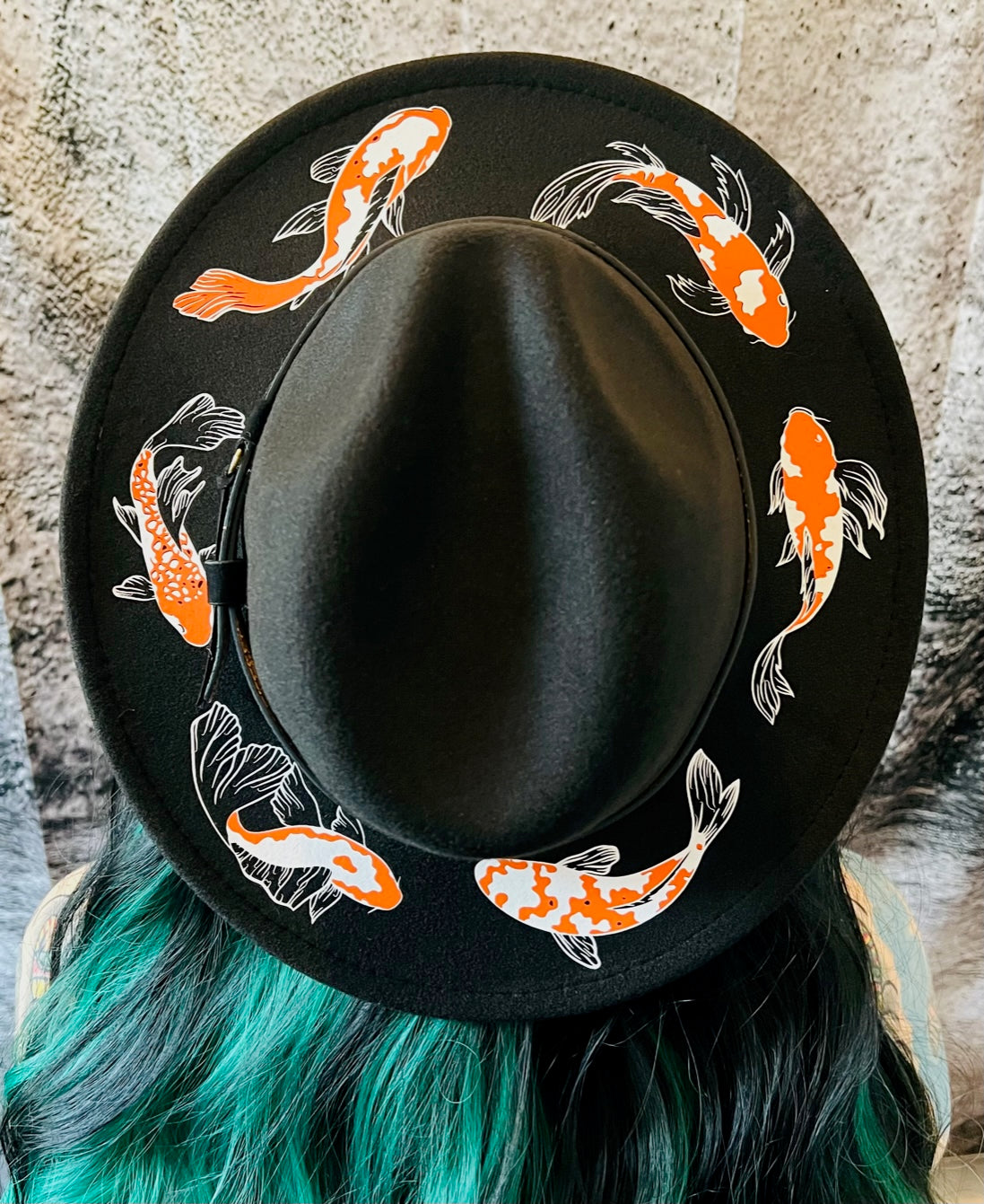 Vegan Felt Wide Brim Hat - "Koi Fish" -  - 