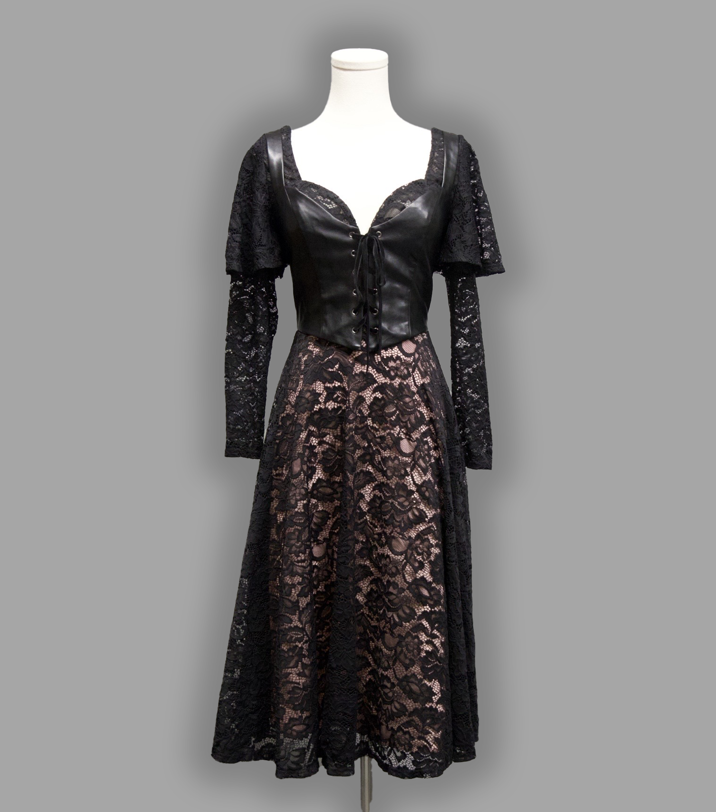 Tempest - Illusion Lace Dress with Vegan Leather Faux Corset -  - 