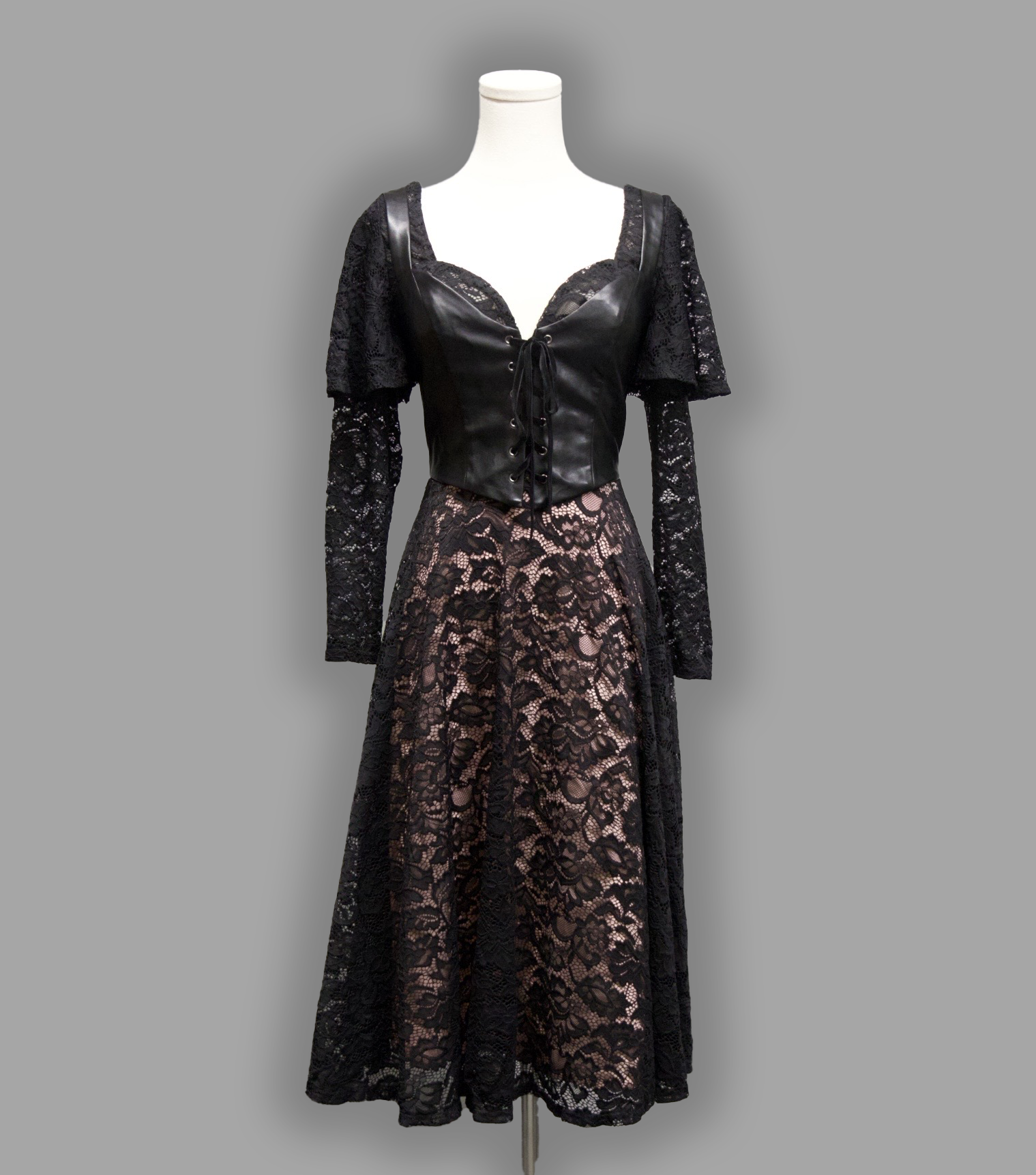 Tempest - Illusion Lace Dress with Vegan Leather Faux Corset -  - 