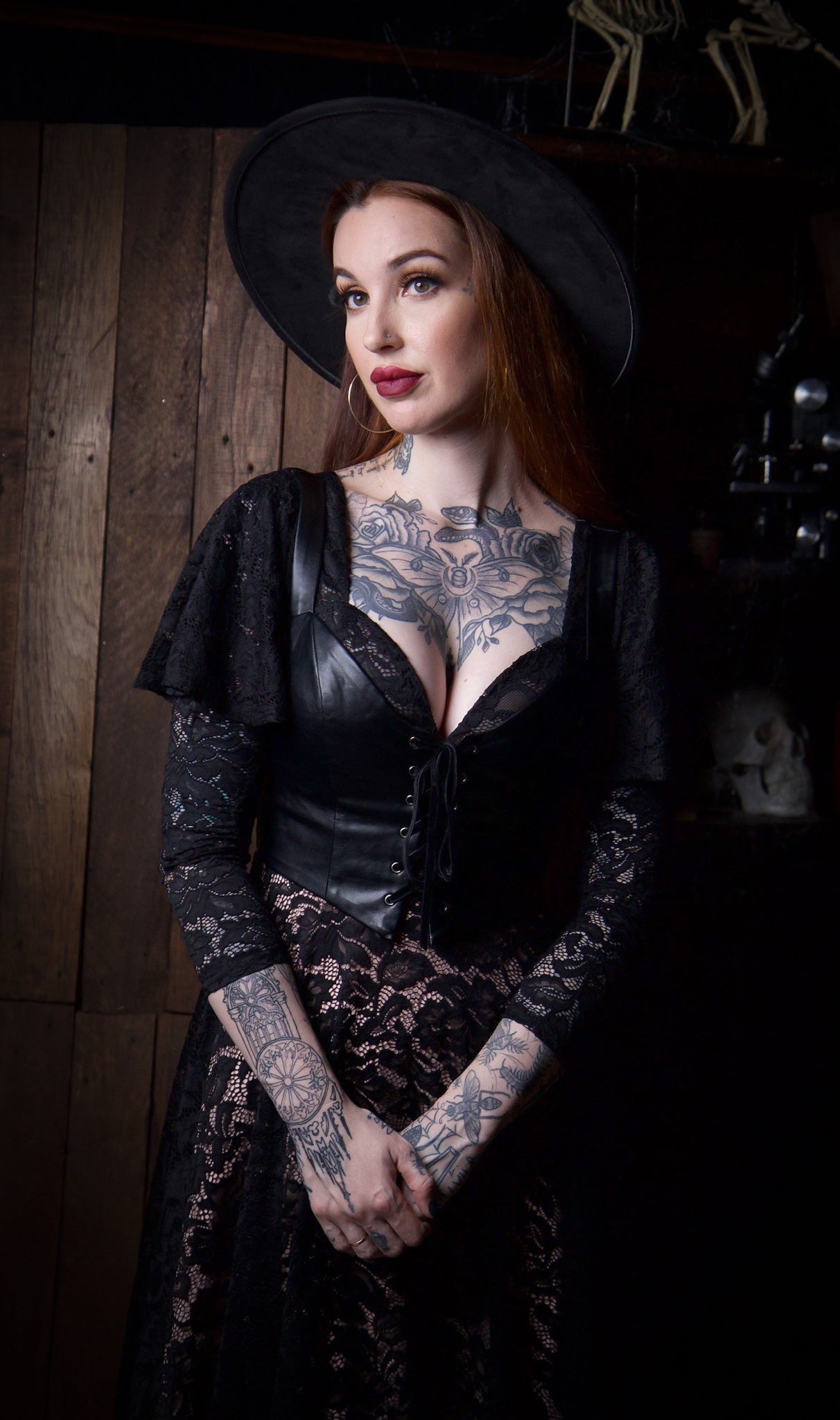 Tempest - Illusion Lace Dress with Vegan Leather Faux Corset -  - 