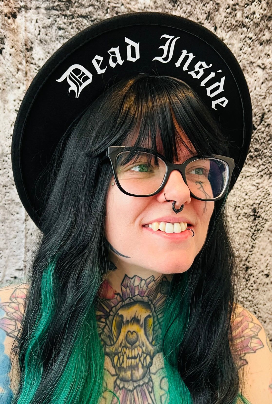 Vegan Felt Wide Brim Hat - "Dead Inside" - Gothic -  - 