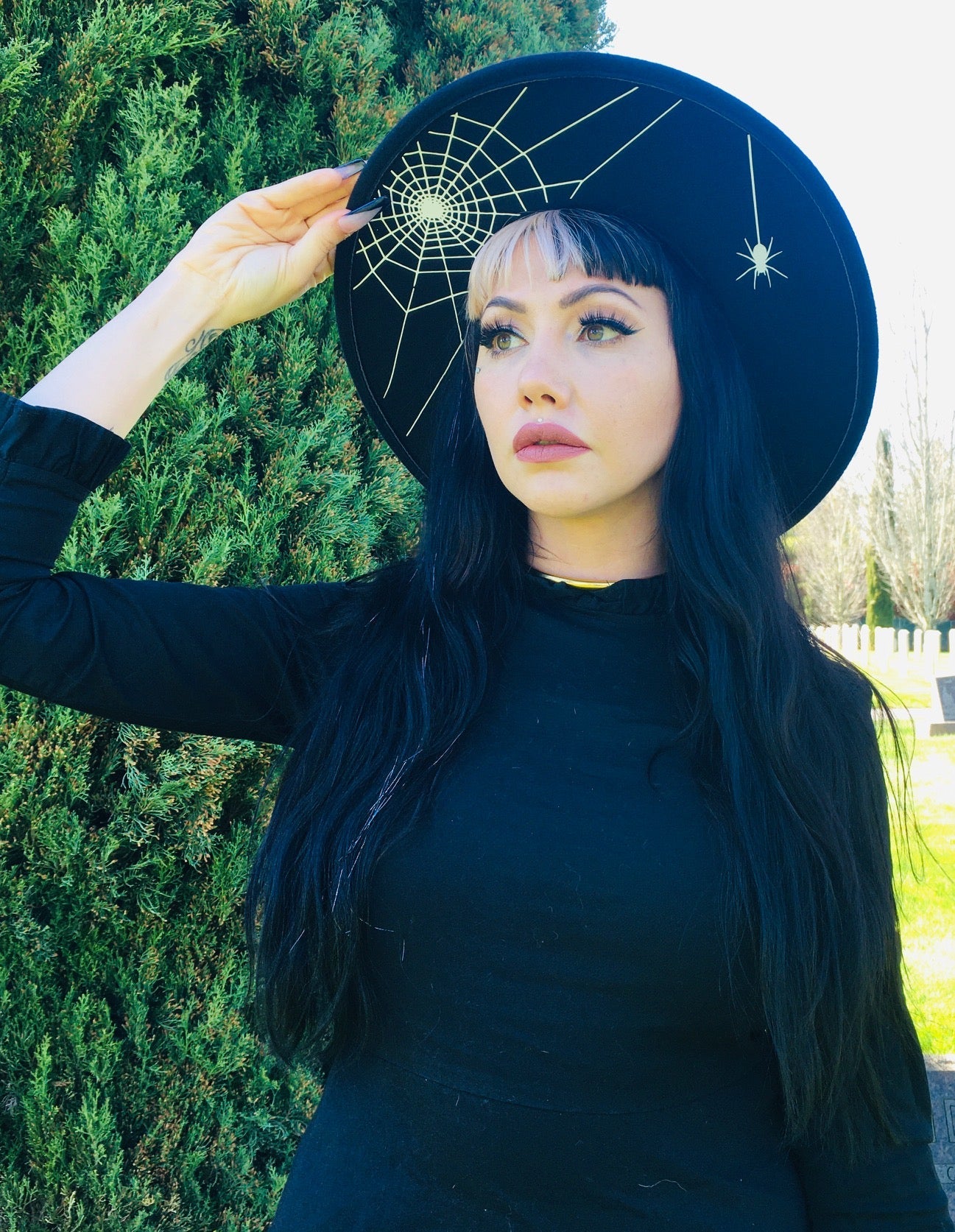 Vegan Felt Hat - XL Brim - Hanging Spider Web -  - 