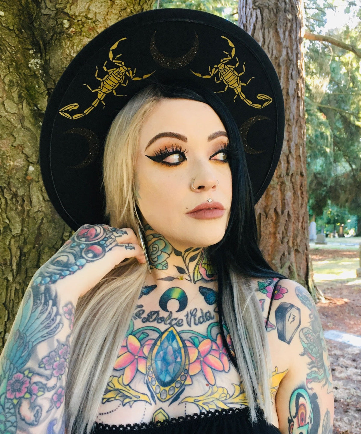 Vegan Felt Hat - XL Brim - "Scorpions & Moons" -  - 