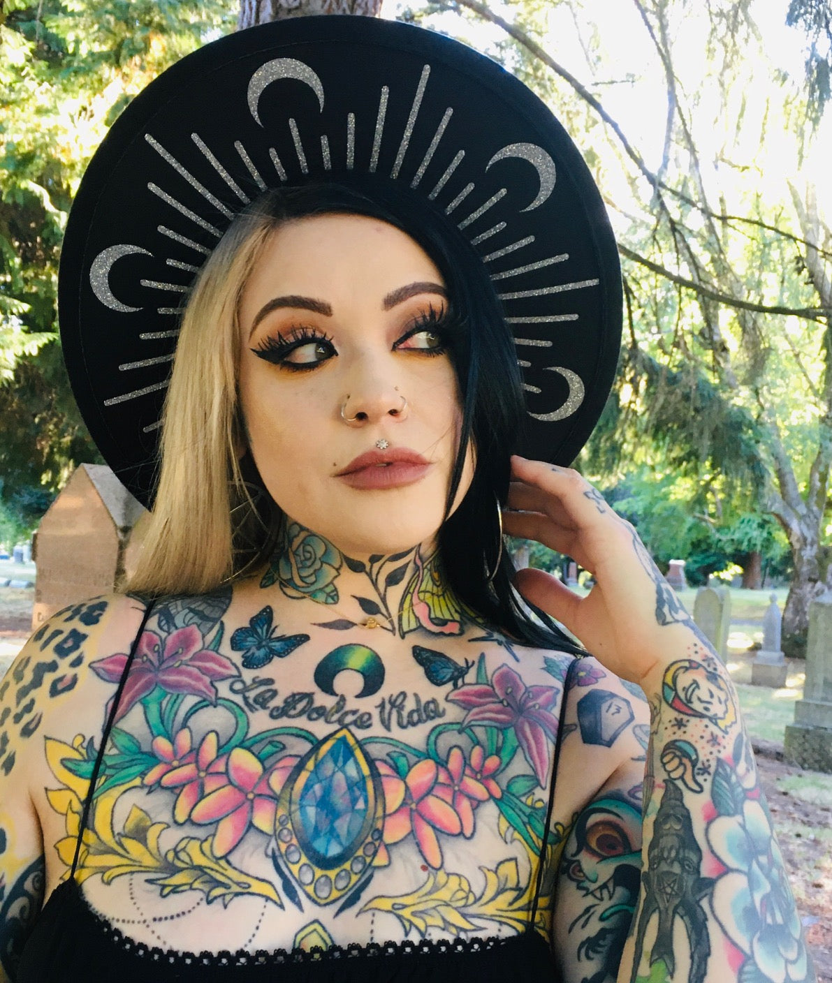 Vegan Felt Hat - XL Brim - "Glitter Moon Burst" -  - 