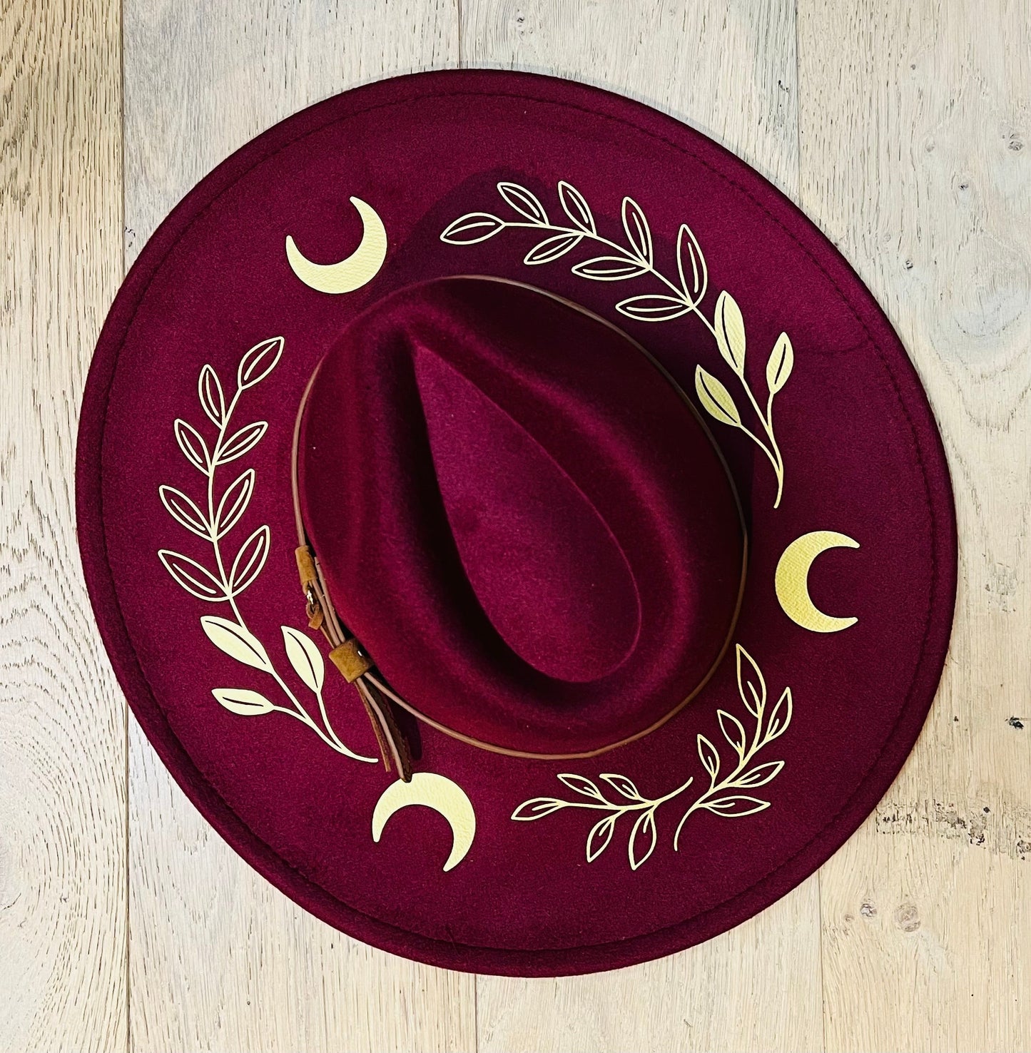 Vegan Felt Wide Brim Hat - XL Brim - Wine Red - Fern Moon -  - 