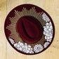Vegan Felt Wide Brim Hat - XL Brim - Wine Red - Dahlia Burst -  - 