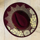 Vegan Felt Wide Brim Hat - XL Brim - Wine Red - Dahlia Burst -  - 