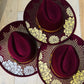 Vegan Felt Wide Brim Hat - XL Brim - Wine Red - Dahlia Burst -  - 
