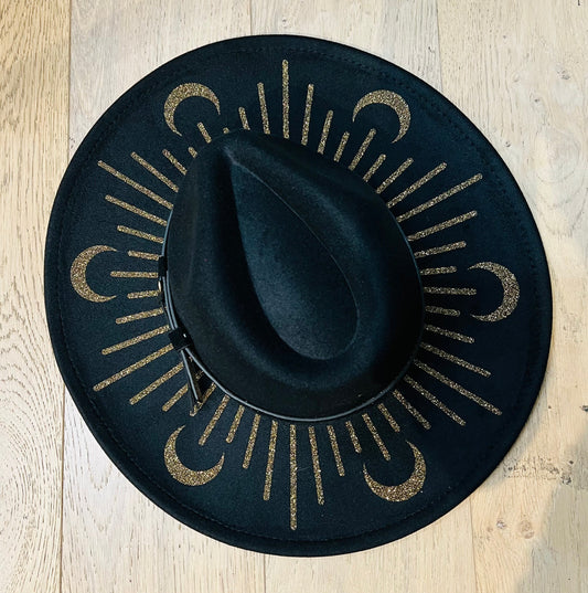 Vegan Felt Hat - XL Brim - Black/Gold Moonburst -  - 
