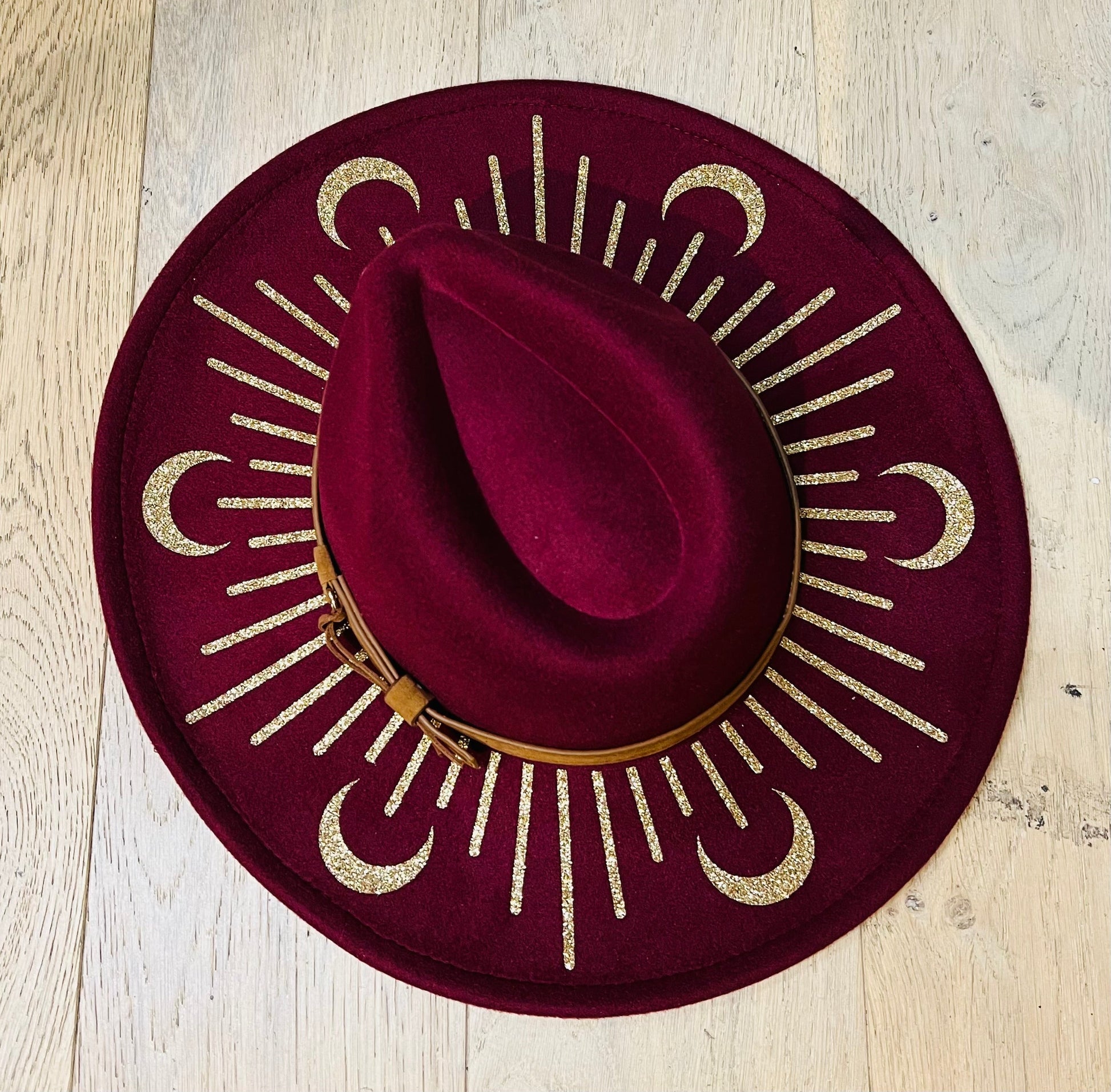 Vegan Felt Wide Brim Hat - XL Brim - Wine Red - Moonburst -  - 