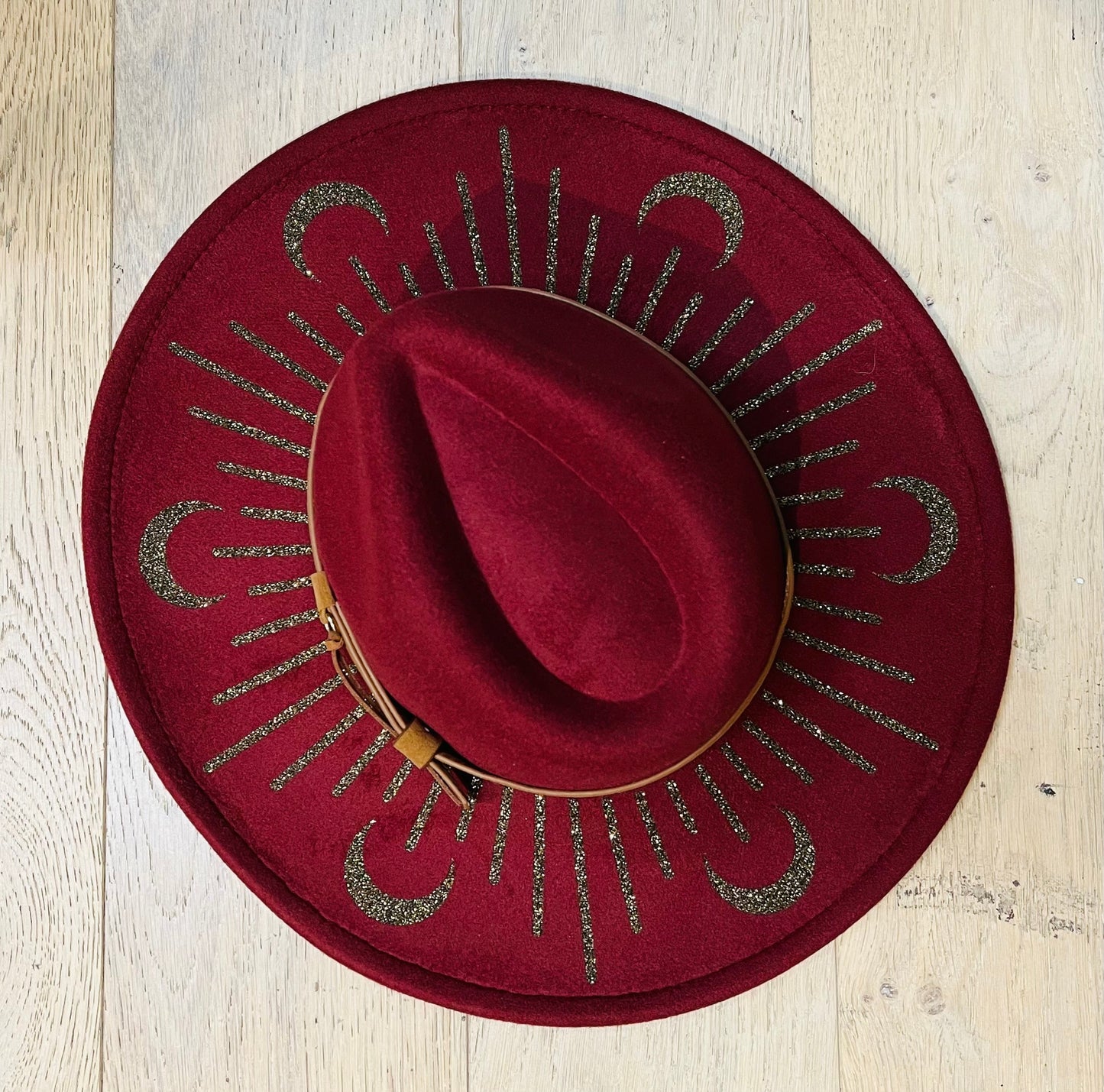 Vegan Felt Wide Brim Hat - XL Brim - Wine Red - Moonburst -  - 