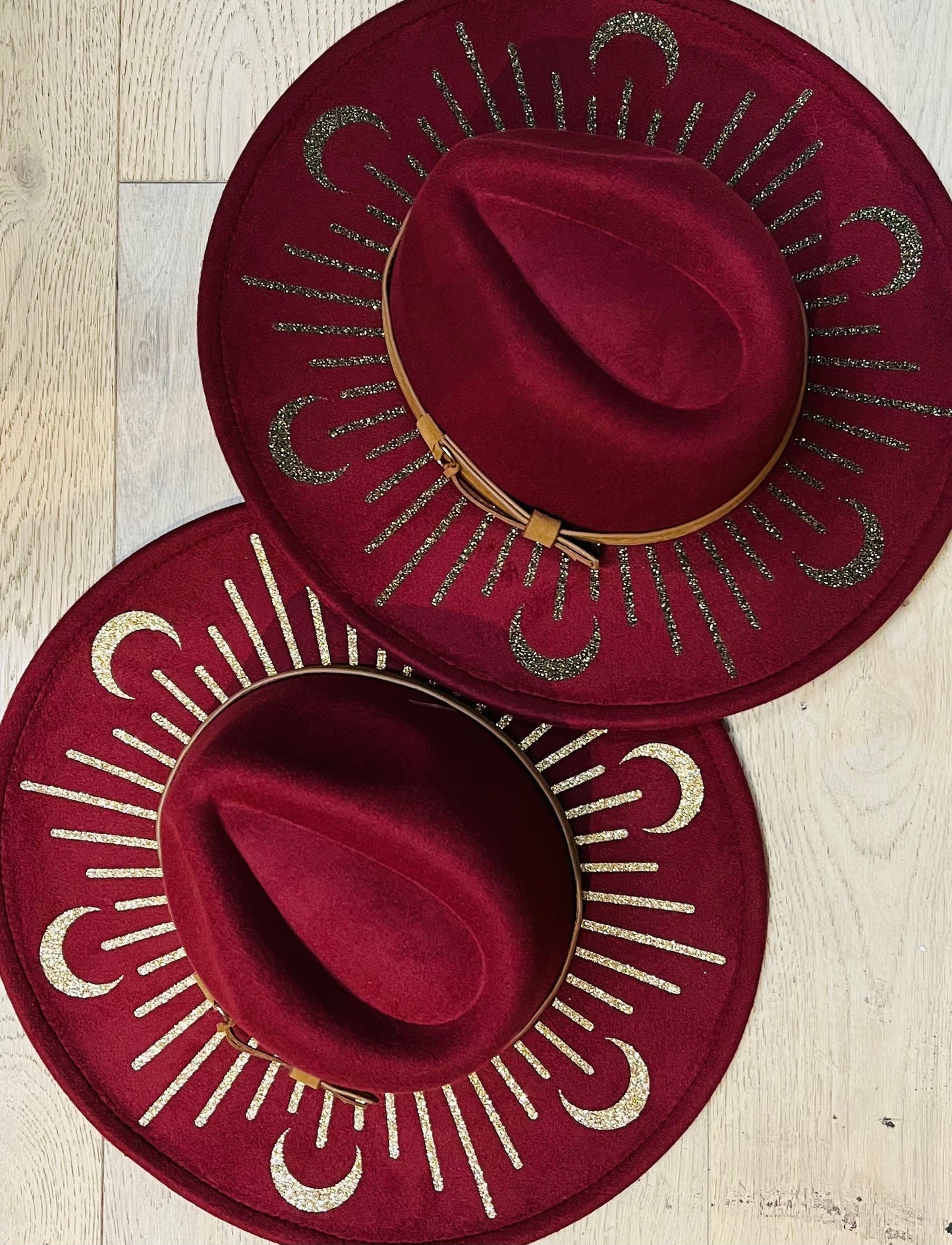 Vegan Felt Wide Brim Hat - XL Brim - Wine Red - Moonburst -  - 