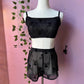 The Sinister Set - SKULLS - Sheer Velvet Flocked Skulls Bra & Shorts Set - PRE-ORDER -  - 
