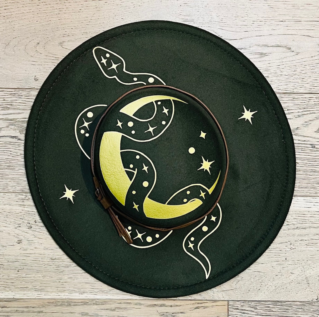 Vegan Felt Wide Brim Hat - Flat Top - Olive - Snake Moon -  - 