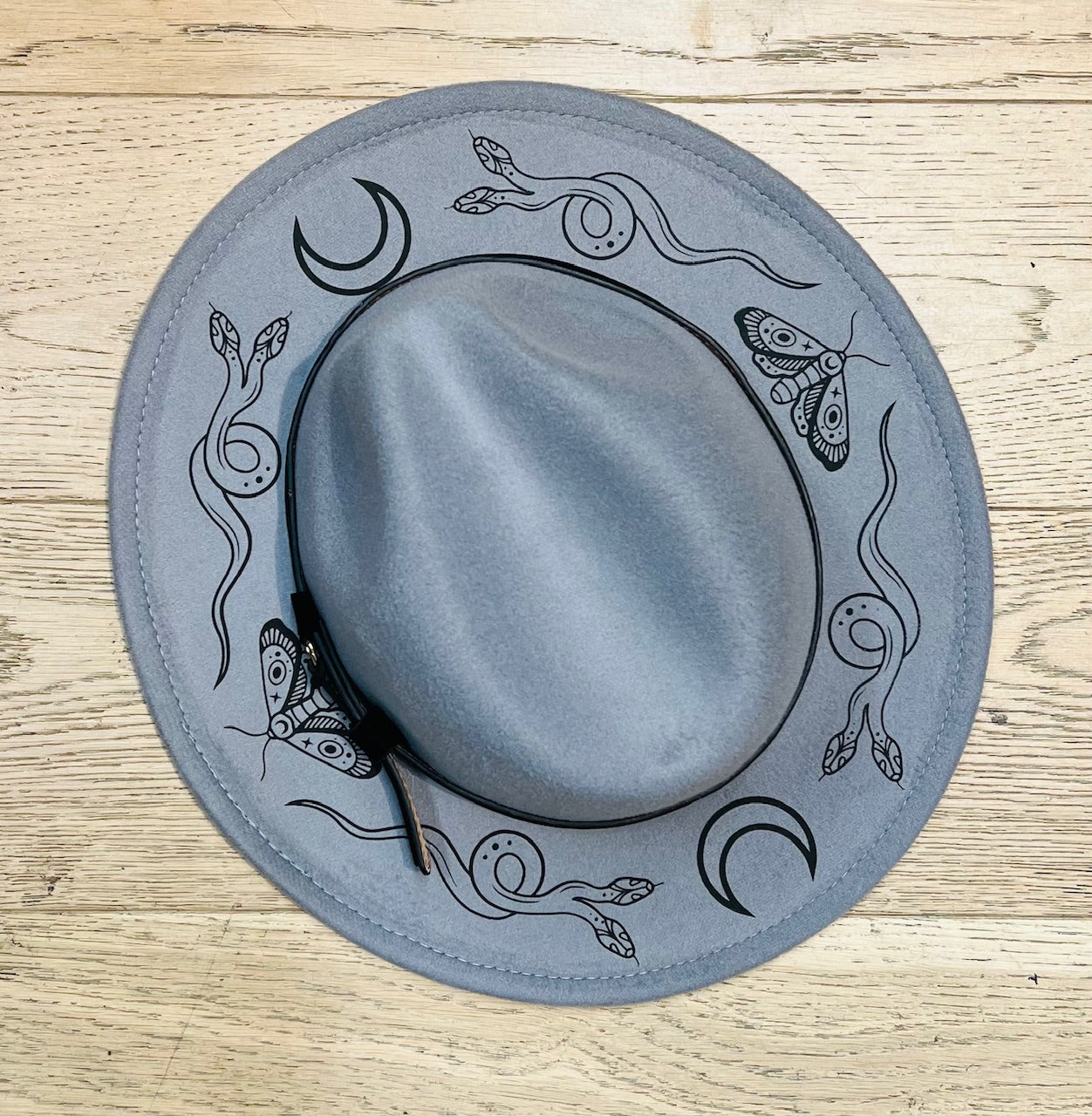 Vegan Felt Wide Brim Hat - Grey - Black Snake Moon -  - 