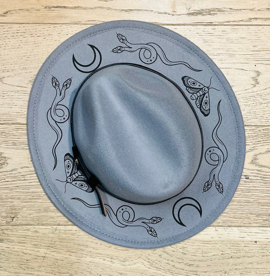 Vegan Felt Wide Brim Hat - Grey - Black Snake Moon -  - 