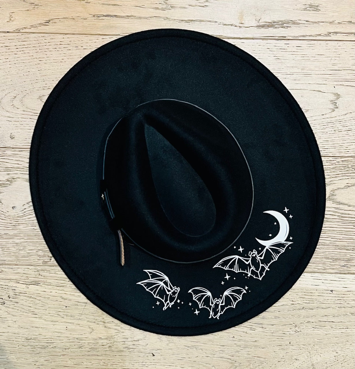 Vegan Felt Wide Brim Hat - XL Brim - Batty Moon -  - 
