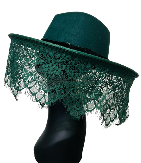 Emerald Funeral Lace Vegan Felt Mourning Hat