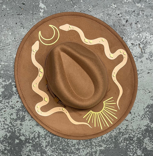 Caramel Western Snakes Vegan Felt XL Wide Brim Hat