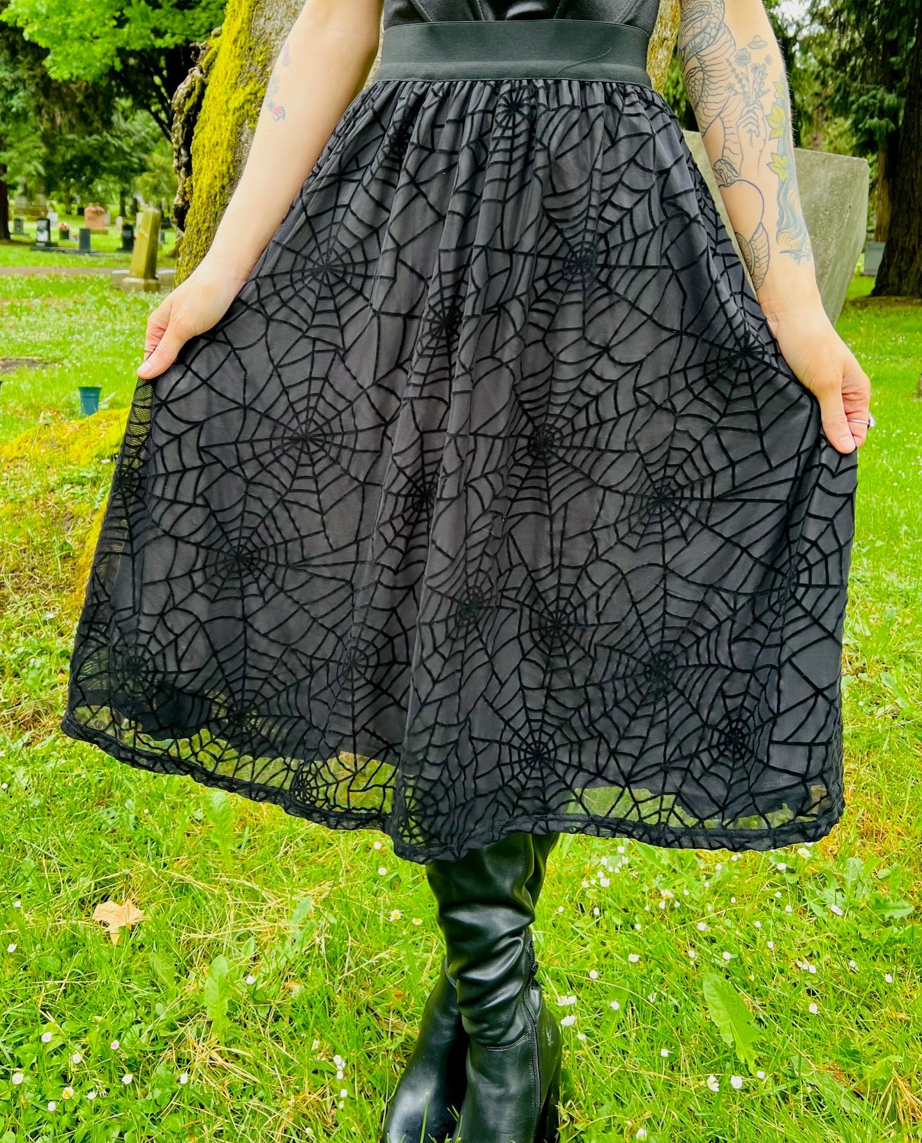 The Aradia Skirt  - Velvet Spider Web Flocked Full SKIRT - PRE-ORDER -  - 