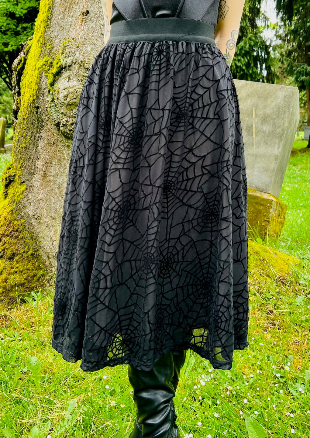 The Aradia Skirt  - Velvet Spider Web Flocked Full SKIRT - PRE-ORDER -  - 