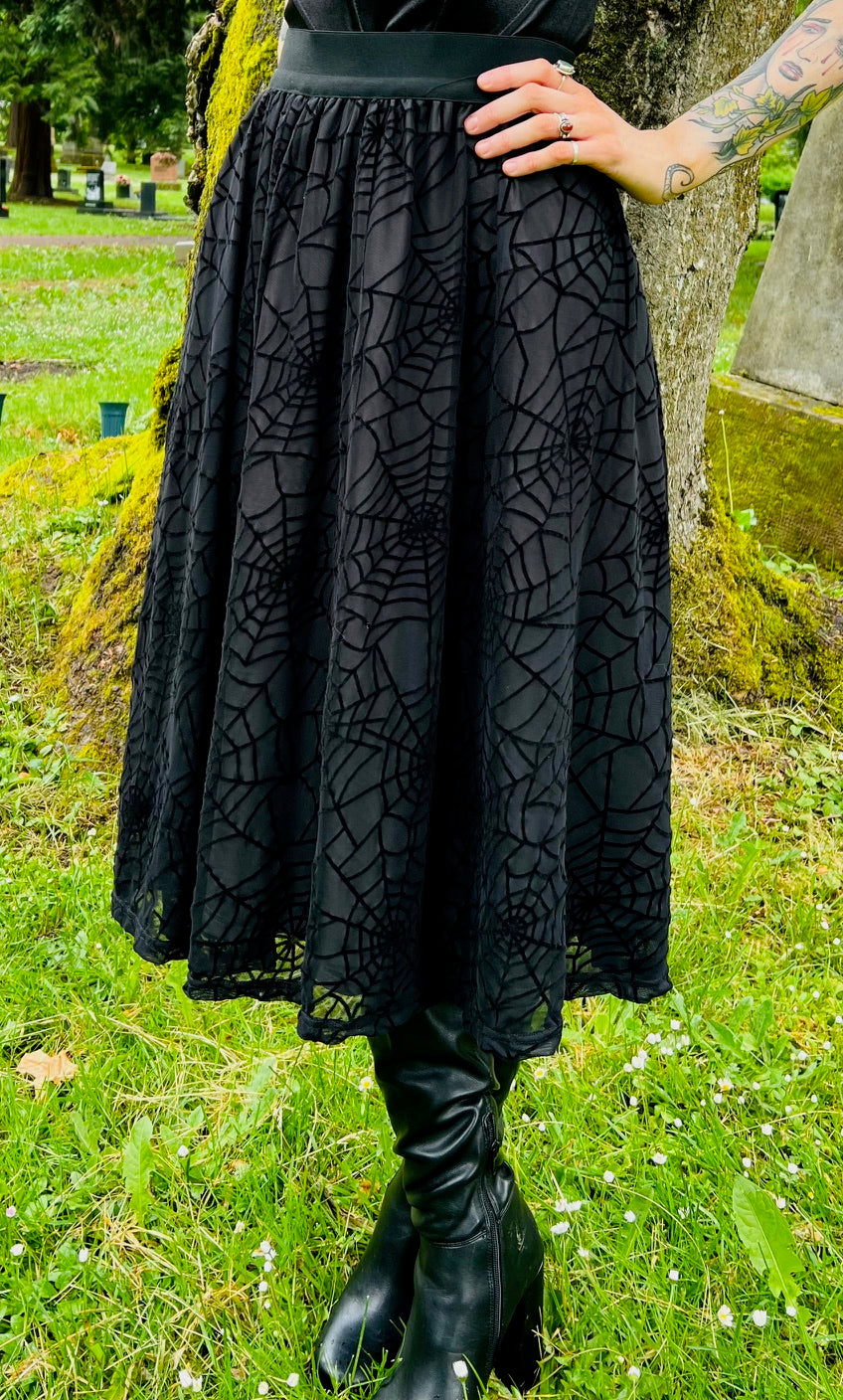 The Aradia Skirt  - Velvet Spider Web Flocked Full SKIRT - PRE-ORDER -  - 