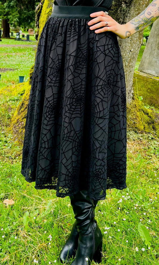 The Aradia Skirt  - Velvet Spider Web Flocked Full SKIRT - PRE-ORDER -  - 