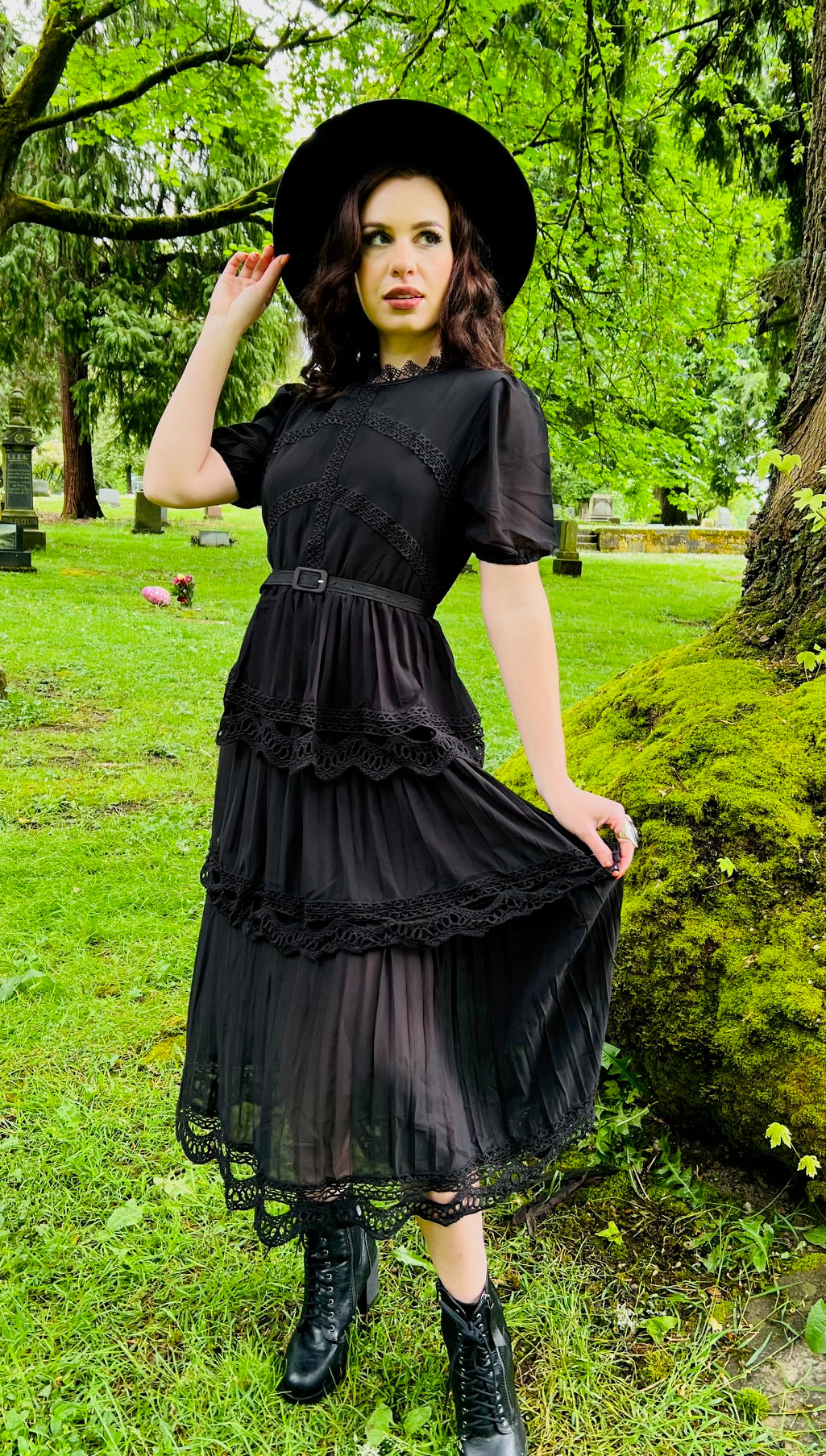 goth cottagecore dress Annabel Romantic Cottage Tiered 3 distance from the Color:Royal Ombre* style-DHD410008 KissProm A-Line Black Gothic