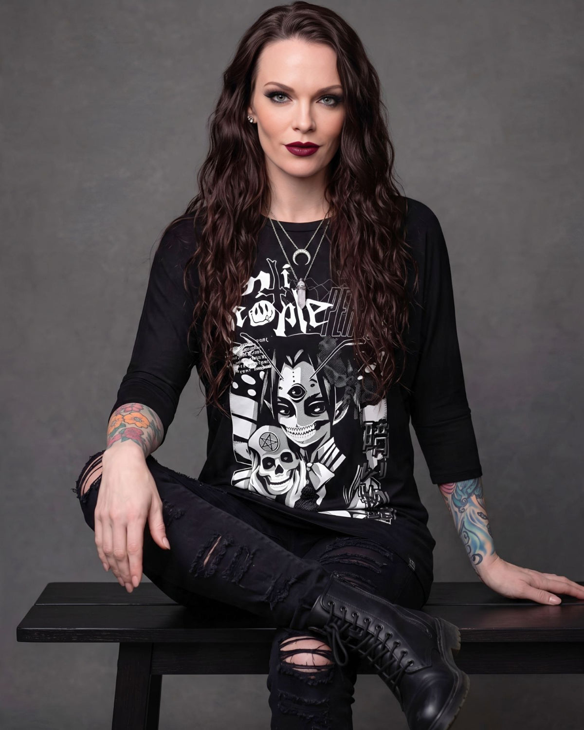 Killstar No Fairytale Anti People Anime Skull Manga 3/4 Sleeve Tunic Dress