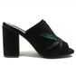 Women's Open Toe Black Velvet Mary Jane Block Heel Mules - Iron Fist - Heels