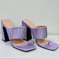 Ebony Purple Vegan Leather Chunky Heels with Rhinestone Fringe