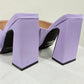 Ebony Purple Vegan Leather Chunky Heels with Rhinestone Fringe