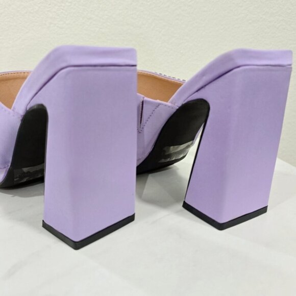 Ebony Purple Vegan Leather Chunky Heels with Rhinestone Fringe