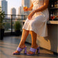 Ebony Purple Vegan Leather Chunky Heels with Rhinestone Fringe