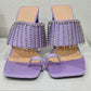 Ebony Purple Vegan Leather Chunky Heels with Rhinestone Fringe