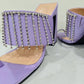 Ebony Purple Vegan Leather Chunky Heels with Rhinestone Fringe