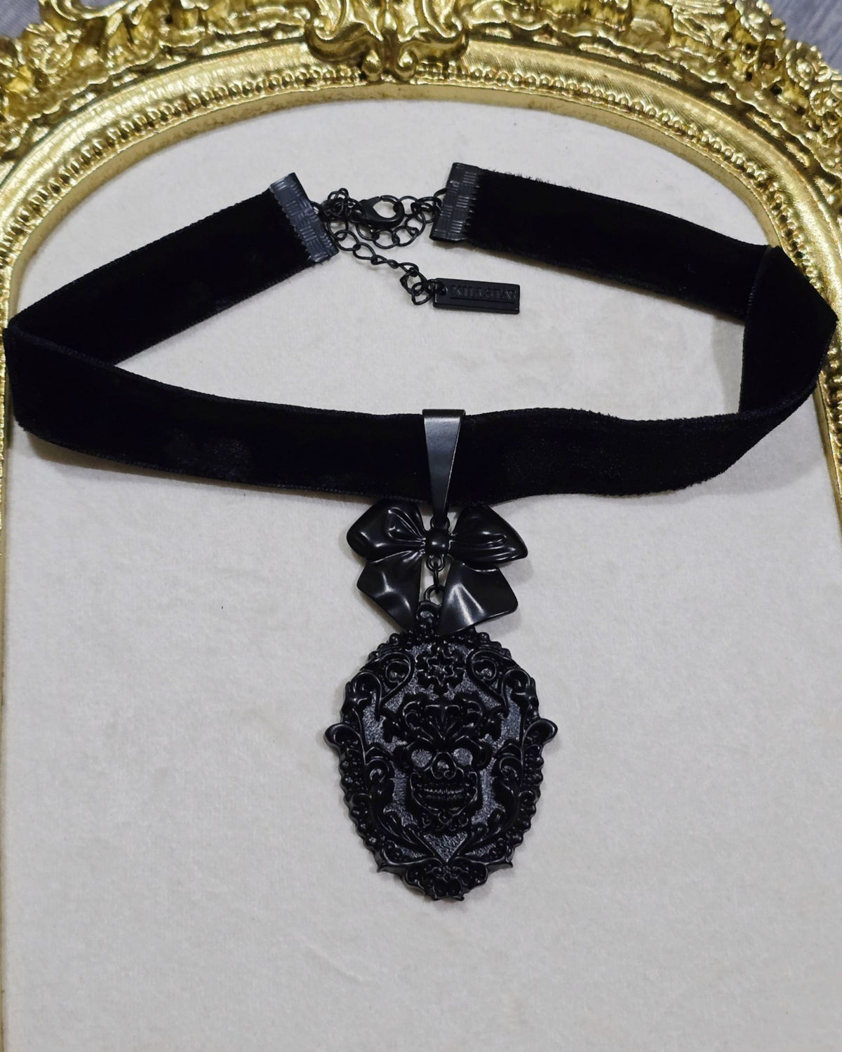 Killstar Sorrows Choker Velvet Band Black Skull Cameo Bow Gothic Necklace