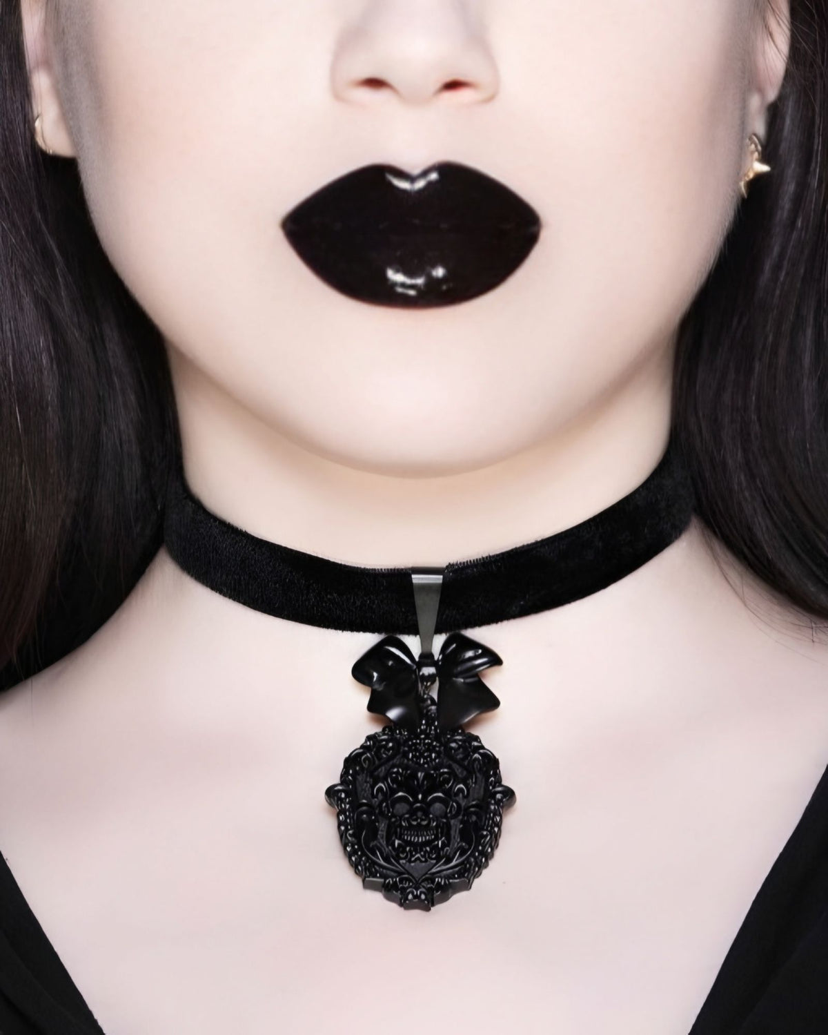 Killstar Sorrows Choker Velvet Band Black Skull Cameo Bow Gothic Necklace